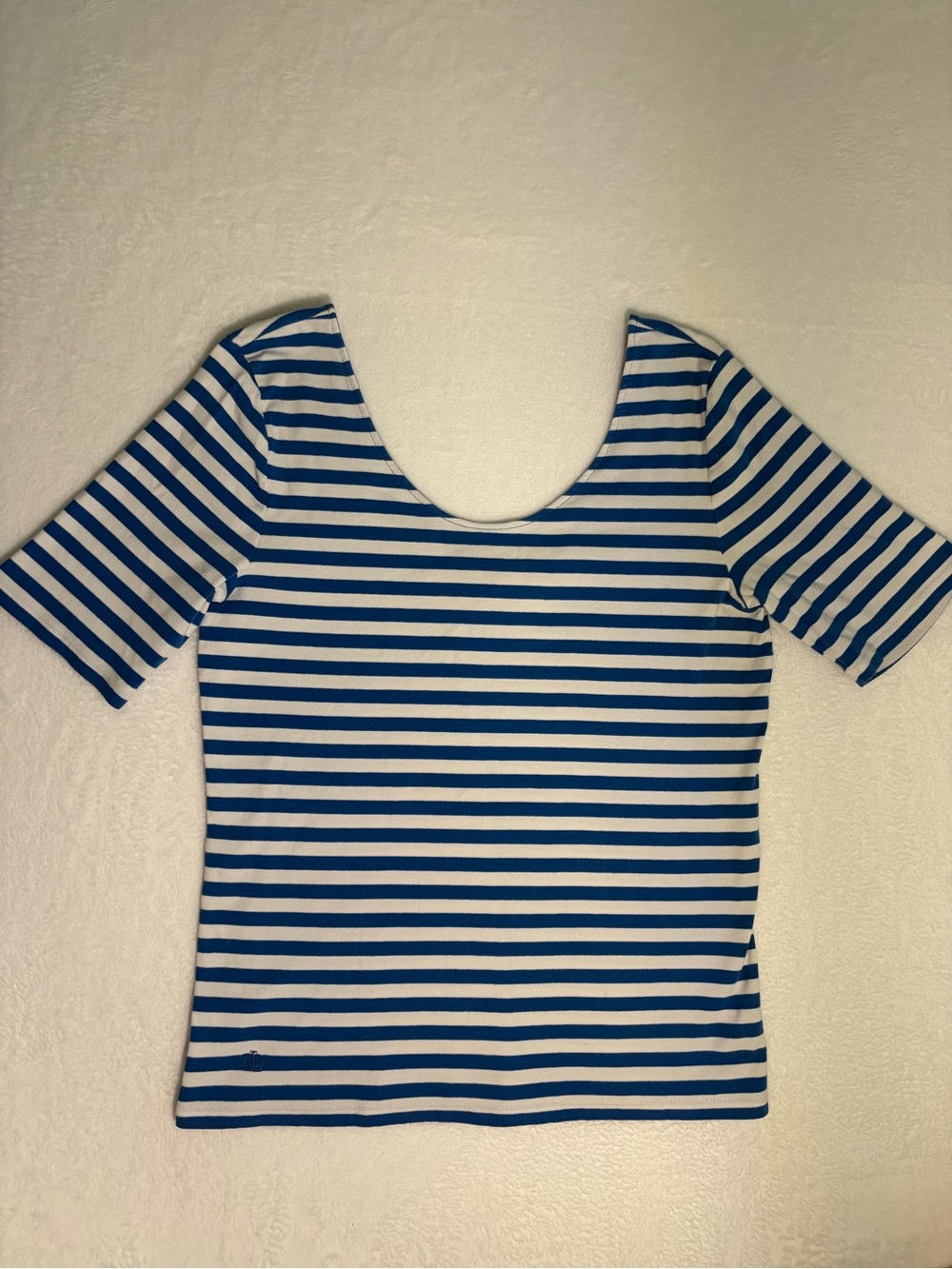 Lauren Ralph Lauren Scoop Neck/Back Women’s Top in Blue and White Cotton Blend